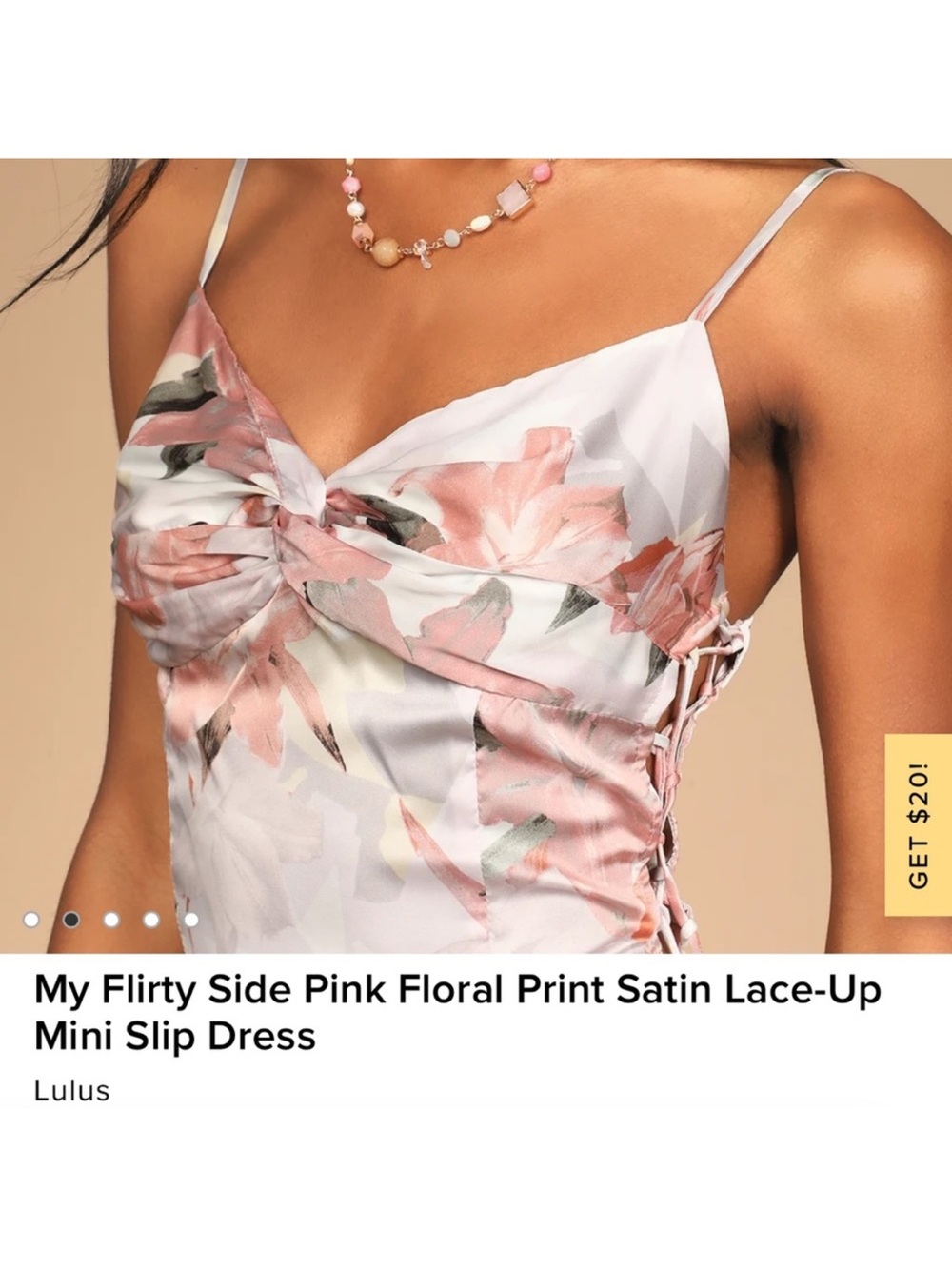 Lulu's Blush Pink Floral Satin Lace-Up Mini Dress